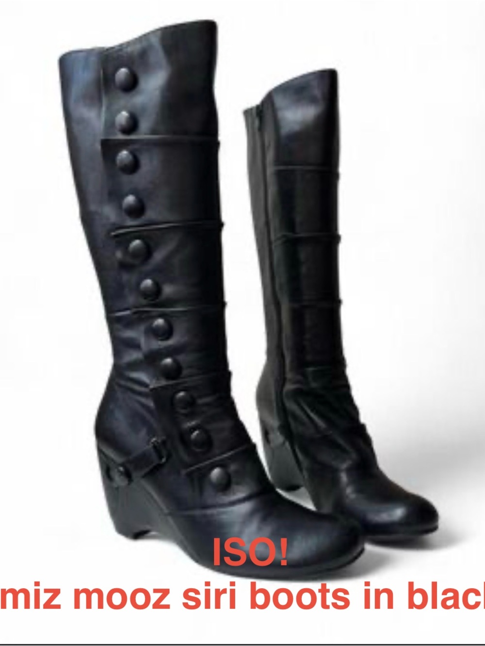 Miz Mooz Black Over-the-Knee Button Wedge Boots